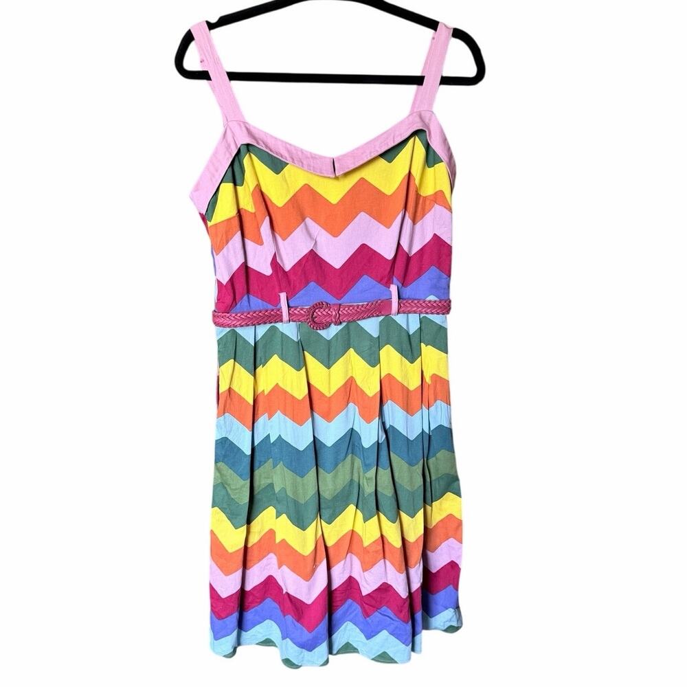 Collectif rainbow chevron belted dress large dopamine bold artsy pride colorful